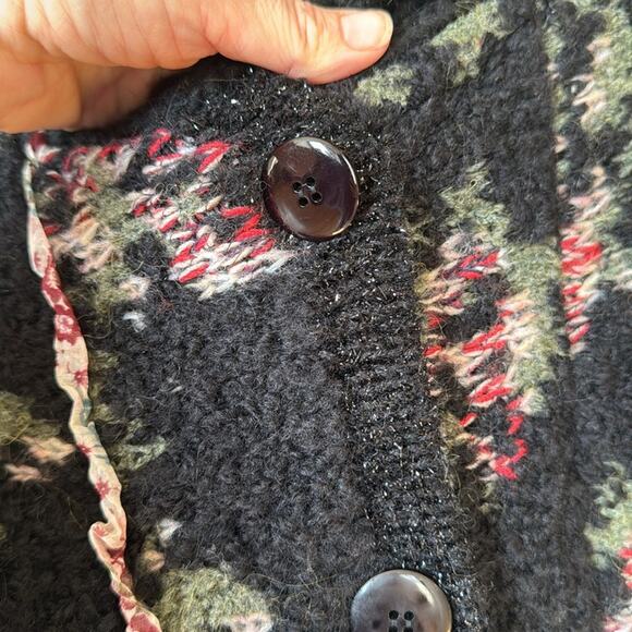 Tricot Chic Italian Unique Black Floral Mohair Sweater Coat Cardigan 4 / S - Picture 10 of 13